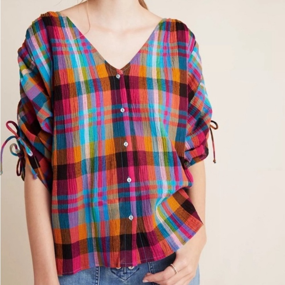 Maeve Amelia Button Down Shirt—Colorful Plaid-medium